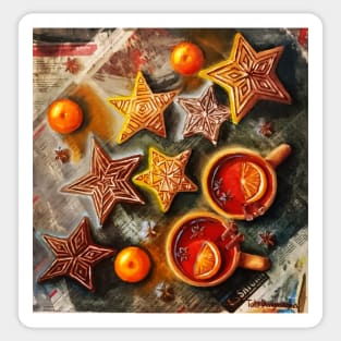 Gingerbread, tangerines and hot tea Sticker